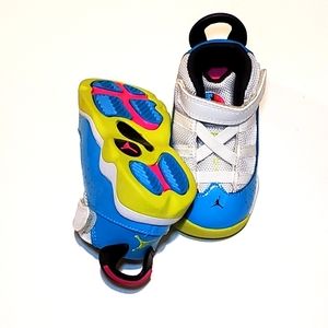 Nike Air Jordan 6 Rings White Light Blue Fury Cyber Toddler Sneakers Size 4C